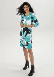 Aniston Einzigartiges Milano-Ripp-Minikleid mit verschwommenem Print – Figurschmeichelnd und einzigartig