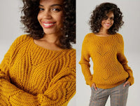Aniston Senfgelber Strickpullover mit Lochmuster – Lässiger Zickzack-Pullover für Damen