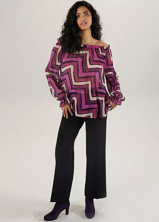 Aniston Bluse „Carmen“ mit Grafikprint – Leichtes Chiffon-Top mit Zickzackmuster