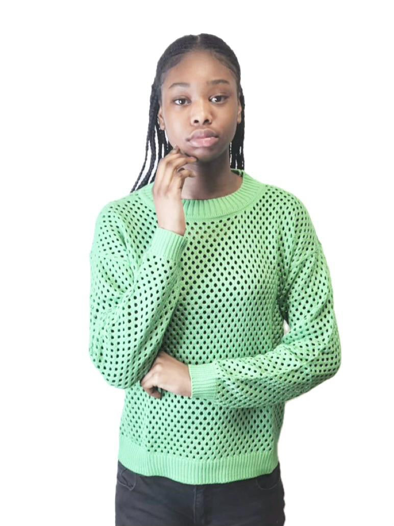 Grüner Strickpullover mit Struktur – Moderner geometrischer Pullover 