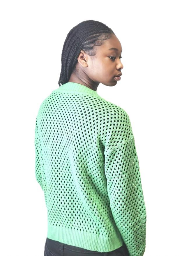 Grüner Strickpullover mit Struktur – Moderner geometrischer Pullover 
