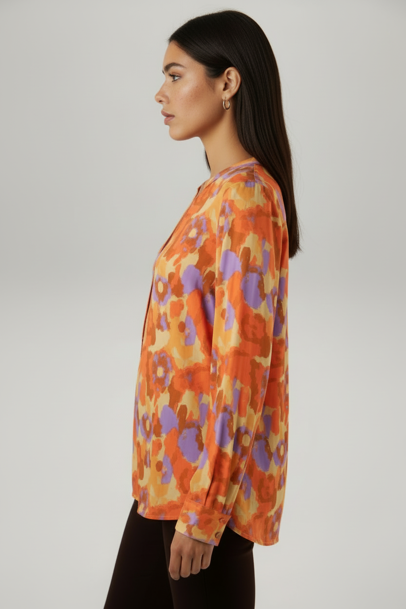 Lässige Grafik-Print Bluse – Boho Langarm-Bluse mit Blumenmuster