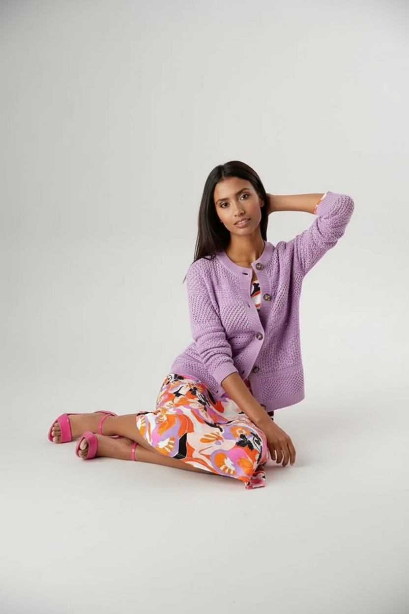 Cardigan in Helllila – Relaxed Fit mit Knopfleiste