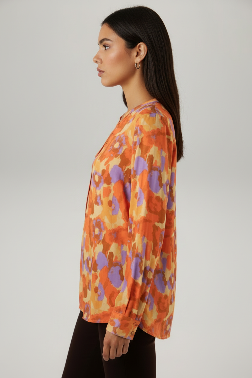 Lässige Grafik-Print Bluse – Boho Langarm-Bluse mit Blumenmuster